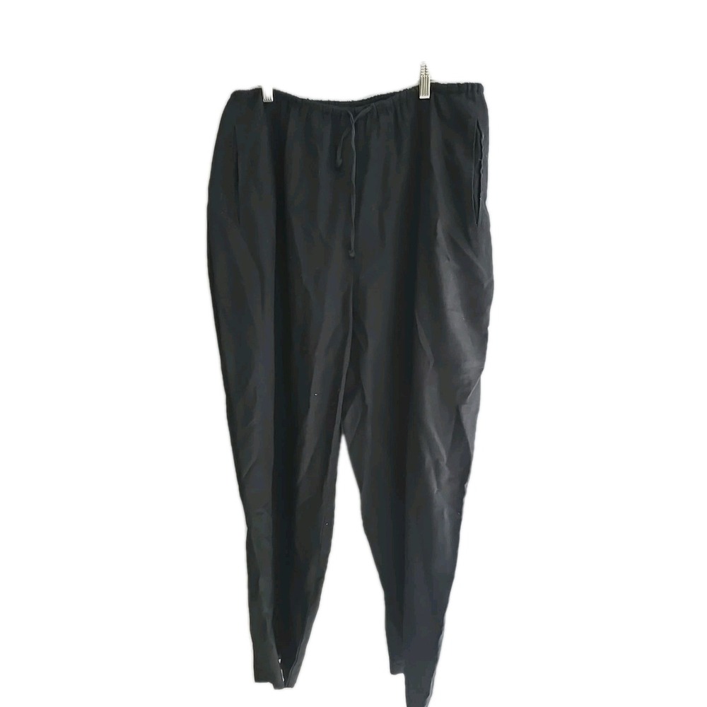 Karen Scott Black Skinny Linen Blend Drawstring Preppy Pants Womans Size 16